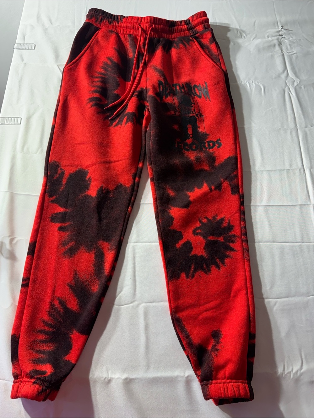Death Row Records Red & Black Tie-Dye Fleece Joggers with Graphic Print